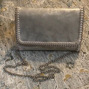 Chelsea28 Distressed Silver Crossbody Bag with Chain Accent